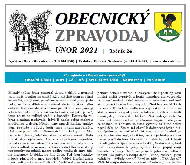 Obecnický zpravodaj – Únor 2021