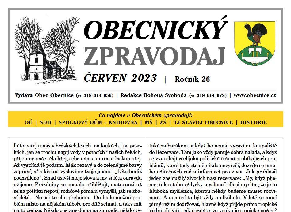 Obecnický zpravodaj – Červen 2023