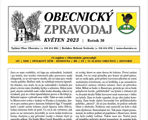 Obecnický zpravodaj – Květen 2023