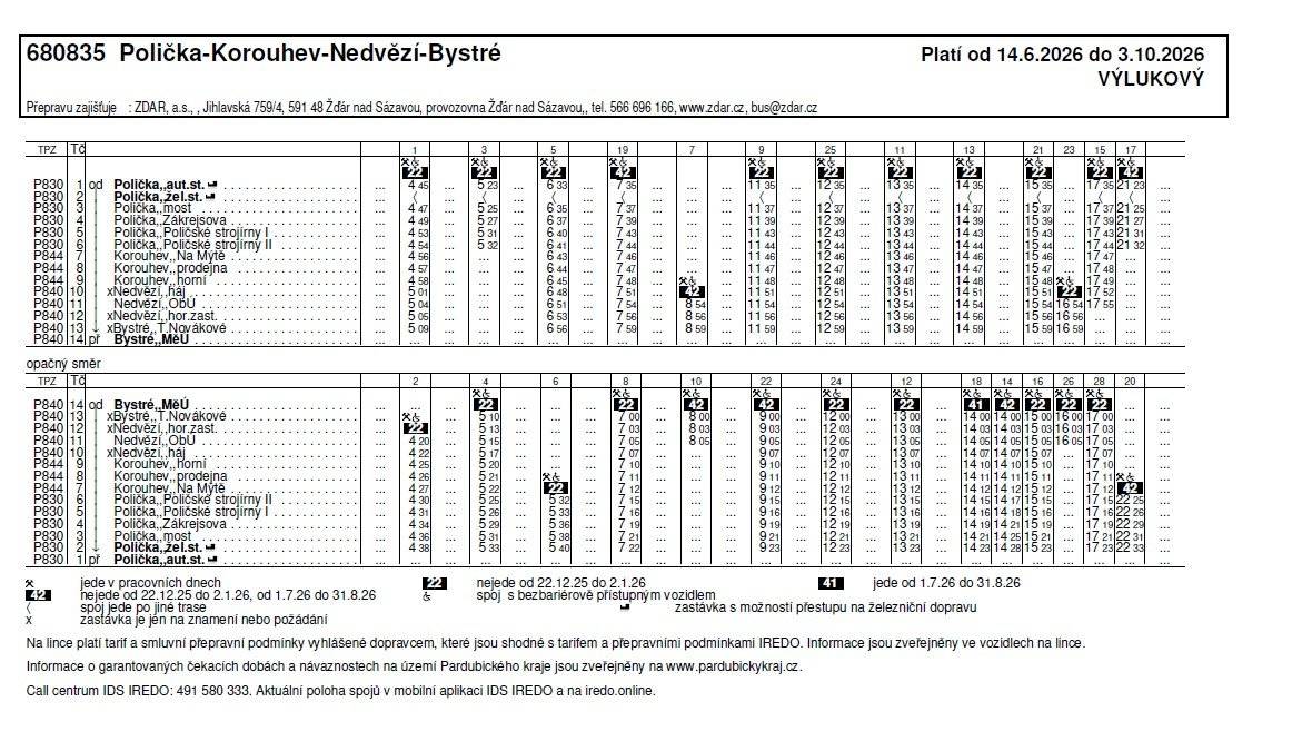 Výlukové jízdní řády linek 680834 a 680835 s platností od 14. 6. 2026.