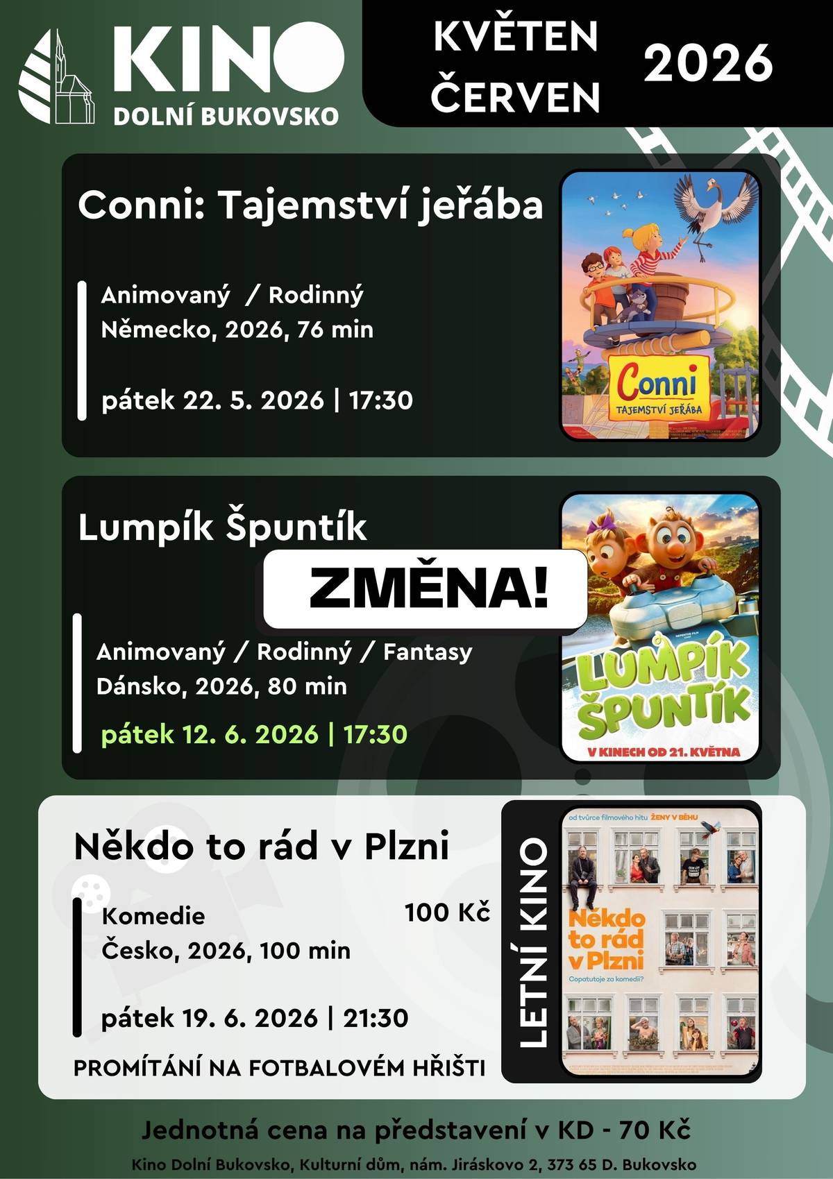 Z organizačních důvodů jsme nuceni přesunout promítání filmu Lumpík Špuntík na příští pátek 12. 6. 2026.