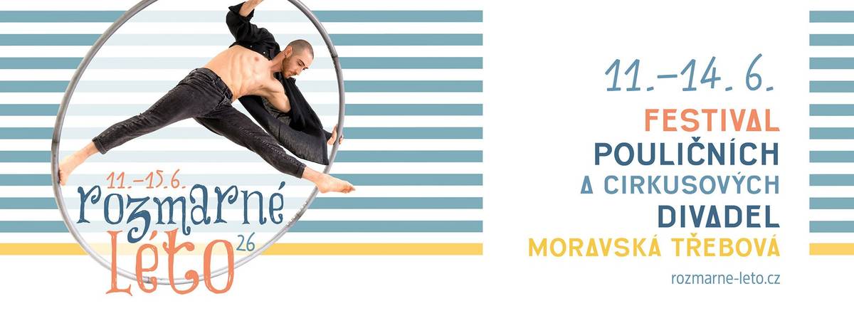 11. 6. 2026 - 14. 6. 2026 Rozmarné léto – festival pouličních a cirkusových divadel      https://rozmarne-leto.cz/ Nenechte si ujít šestý ročník Rozmarného léta – festivalu cirkusového a pouličního divadla v Moravské Třebové! Umělci, žongléři a akrobaté vás pobaví a předvedou své umění v šapitó, na obřím cirkusovém kole i mezi vesmírnými objekty – Sluncem, Zemí a Měsícem. Festival oživí náměstí, nádvoří zámku i Knížecí louku a promění město v prostor plný fantazie, pohybu a radosti. Těšit se můžete od čtvrtka do neděle na program pro školy i širokou veřejnost. Přijďte si s námi užít začátek léta! Program: čtvrtek 11.6. / zámecké nádvoří 18:00 divadlo Aldente – (ID)ENTITA 140 Kč/ 70 Kč pátek 12.6. / náměstí T.G. Masaryka 18:00 V.O.S.A. – C´est La Wheel vstupné dobrovolné sobota 13.6. / zámecké nádvoří 21:00 V.O.S.A. – První krok předprodej 490 Kč/ 290 Kč, na místě 590 Kč/ 390 Kč neděle 14.6. / Knížecí louka / 15:00 – 18:00 Cirkus Barbar – Waxwing Theatre 15:00 Konkurz do Cirkusu Pižďuch 16:00 Bratři v tricku – Mořští pánové 140 Kč/ 70 Kč Celofestivalová vstupenka: dospělý 650 Kč / dítě do 15 let a ZTP 360 Kč / do 3 let zdarma