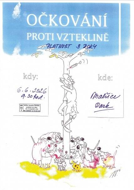 6.6.2026 v 9,30 hod. bude probíhat v Malšicích očkování psů proti vzteklině.