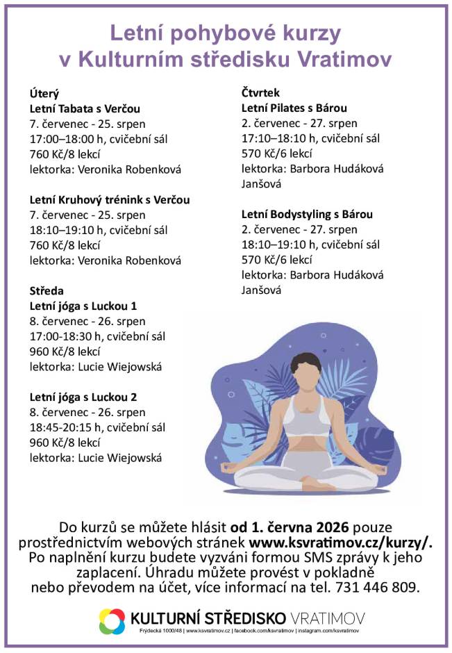Už od 1. června se můžete přihlašovat do našich prázdninových kurzů. Nepropásněte možnost zajistit si své místo včas a užít si léto plné nových zkušeností, zábavy a pohybu - https://www.ksvratimov.cz/kurzy/     Počet míst je omezený.   Těšíme se na vás během letních kurzů!