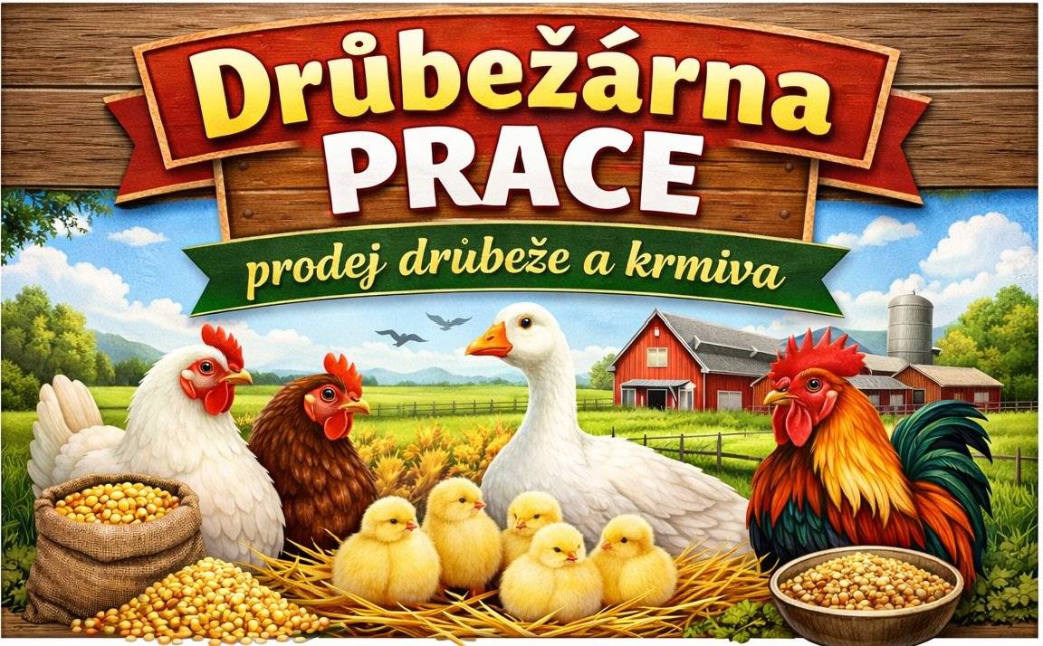 Drůbežárna Prace bude  ve středu 3. 6. ve 12:30 hod. prodávat: mladé kuřice a kohouty, slepice po roce snášky, brojlerová kuřata, krůty, káčata a husokačeny Mulard, krmivo pro drůbež a králíky, vitamínové doplňky a dále pak vykupovat králičí kůže - cena 10 Kč/ks.