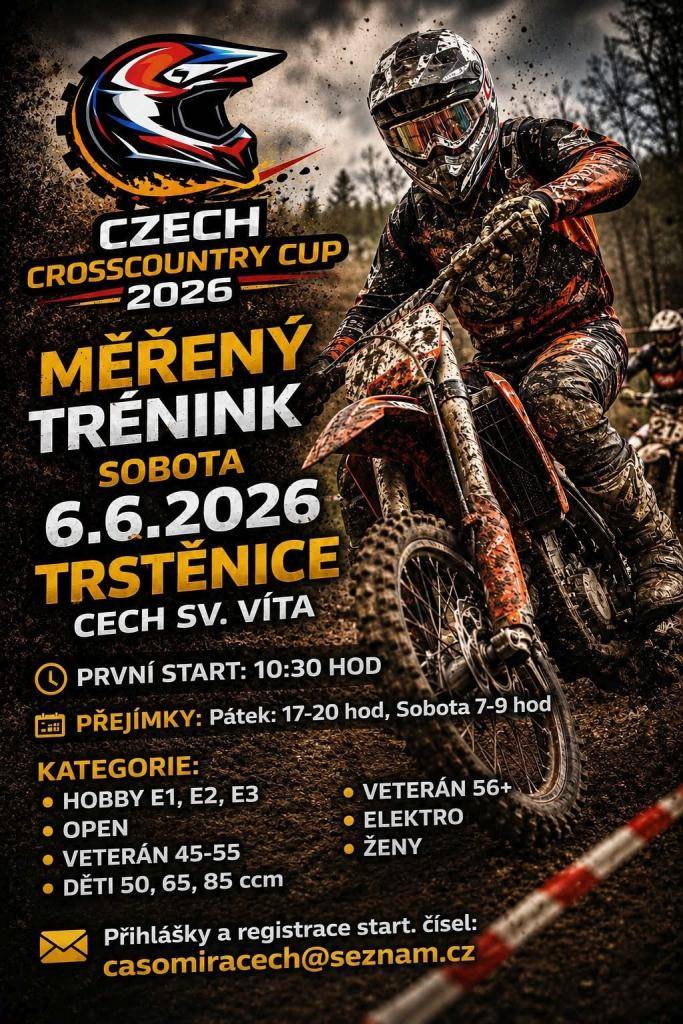 V sobotu 6. 6. 2026 se konají jednodenní motocyklové závody v Enduru, které proběhnou v areálu Cech sv. Víta.