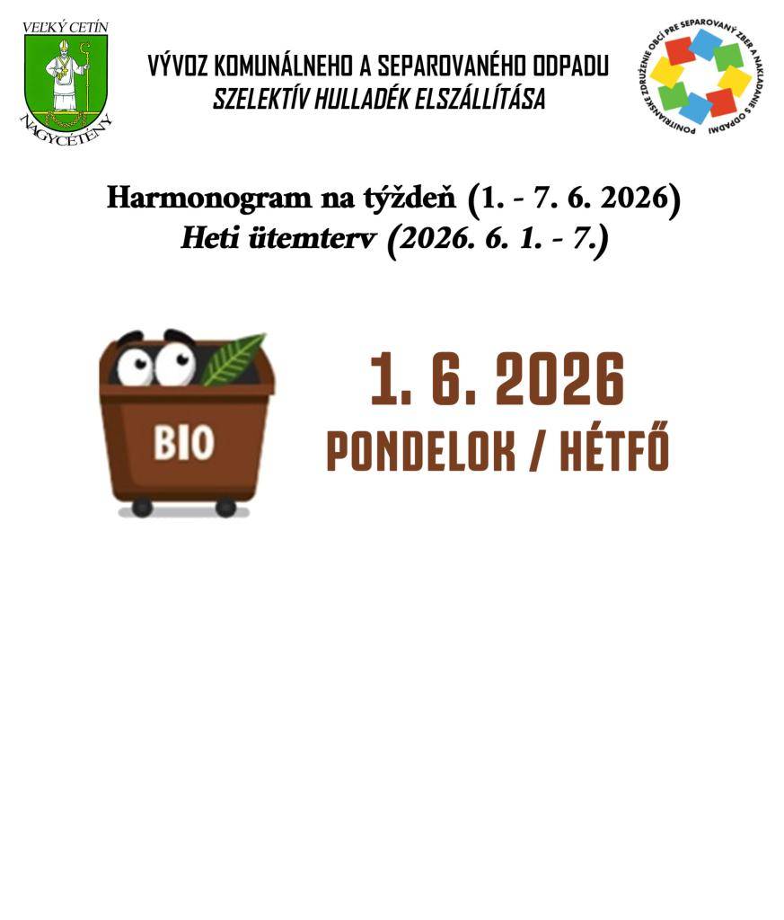 Harmonogram na týždeň (1. 6. - 7. 6. 2026)
