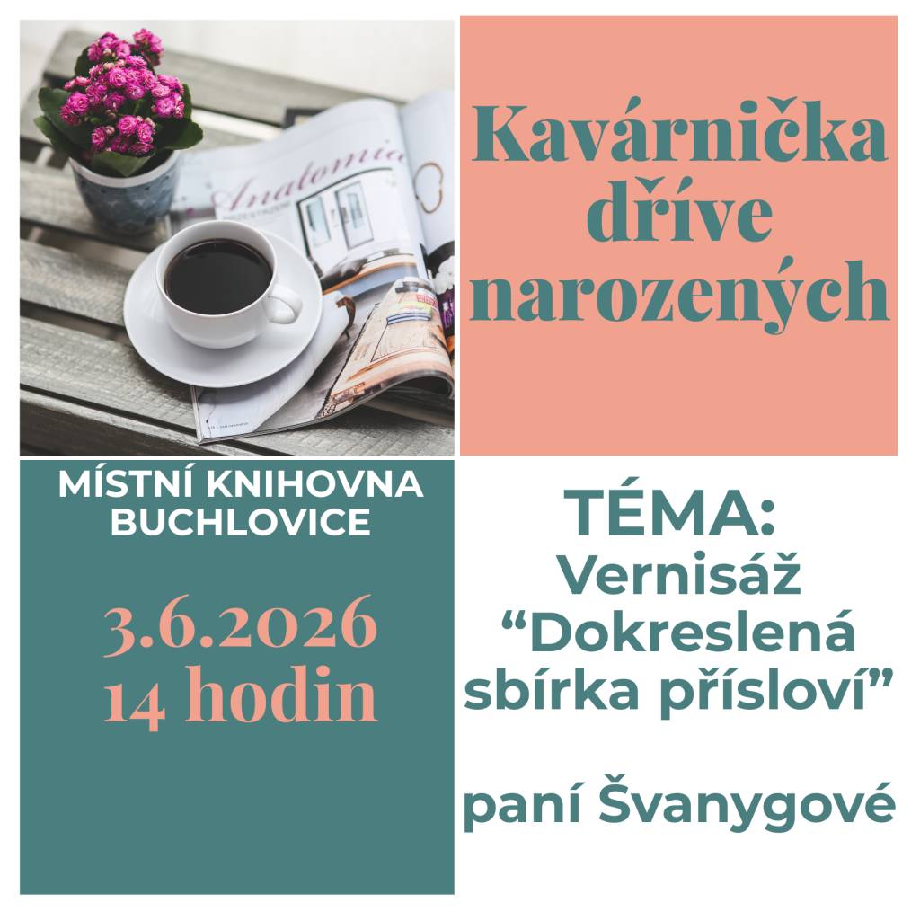 Ve středu vás zveme na červnovou Kavárničku dříve narozených. Tentokrát se chystá vernisáž "Dokreslená sbírka přísloví" paní Švanygové. Těšíme se na vás❣