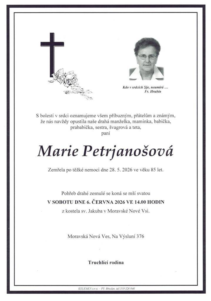 Marie Petrjanošová †28.5.2026