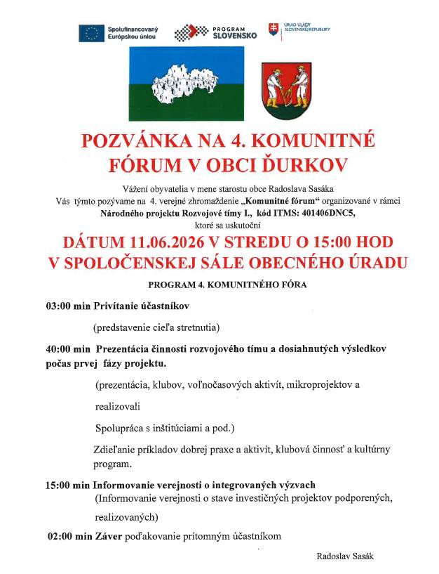 Pozvánka na 4. Komunitné fórum