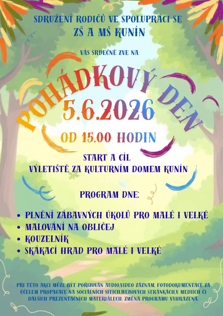 Těšit se můžete například na skákací hrad, kouzelníka pana Ondřeje Sládka, který je mistr ČR v moderní magii, plnění zábavných úkolů, či malování na obličej.