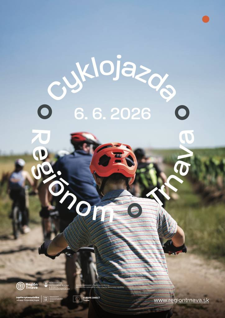 V sobotu 6.6.2026 sa uskutoční "Cyklojazda Regiónom Trnava 2026", ktorá povedie aj cez našu obec. Väčšina trasy ide po poľných cestách a po novo vyznačenej Vinohradníckej cyklotrase, ktorá ponúka možnosť spoznať región zo sedla bicykla. Zapojte sa alebo príďte podporiť cyklistov priamo na trase.