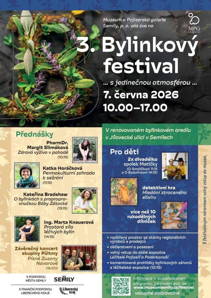 Dovolujeme si vás srdečně pozvat na 3. ročník Bylinkového festivalu, který se uskuteční ve stále krásnějším areálu jíloveckých roubenek v Semilech.