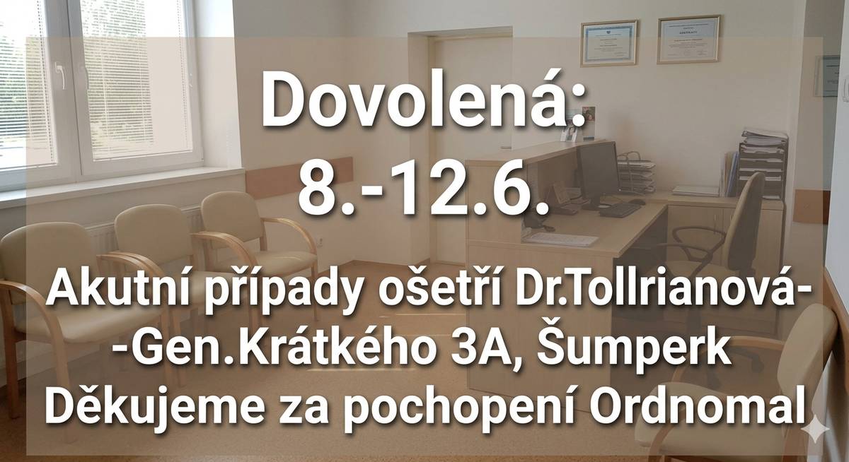 MUDr. Prachařová neordinuje od 8.-12. června 2026
