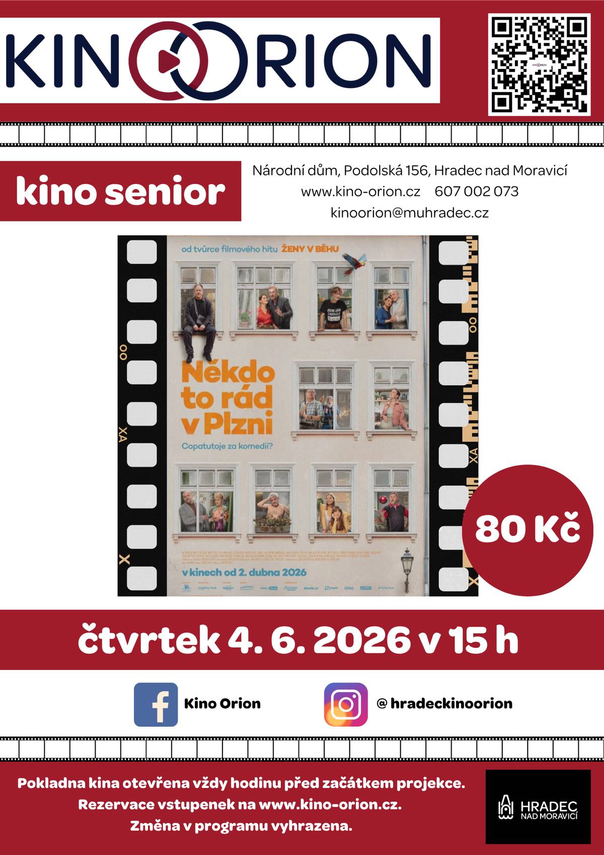 V červnu máme poslední kino senior v tomto pololetí, další bude až v září. Tento čtvrtek Vás zveme na výbornou komedii Někdo to rád v Plzni. Tradiční čas v 15 h.