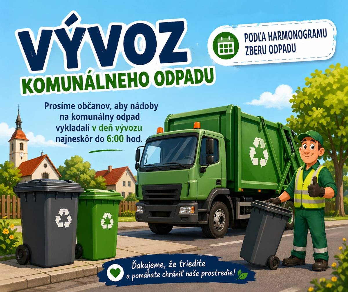 Vývoz komunálneho odpadu sa uskutoční:  zajtra (štvrtok) 4. júna 2026