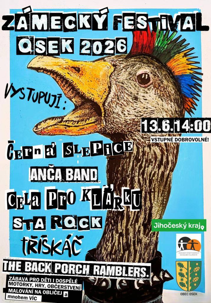 V Oseku se 13. června 2026 uskuteční hudební festival, kde vystoupení kapely CELA PRO KLÁRKU, ANČA BAND, ČERNÁ SLEPICE a další. Tento hudební zážitek si nenechte ujít!  Začínáme ve 14:00. Vstupné dobrovolné.