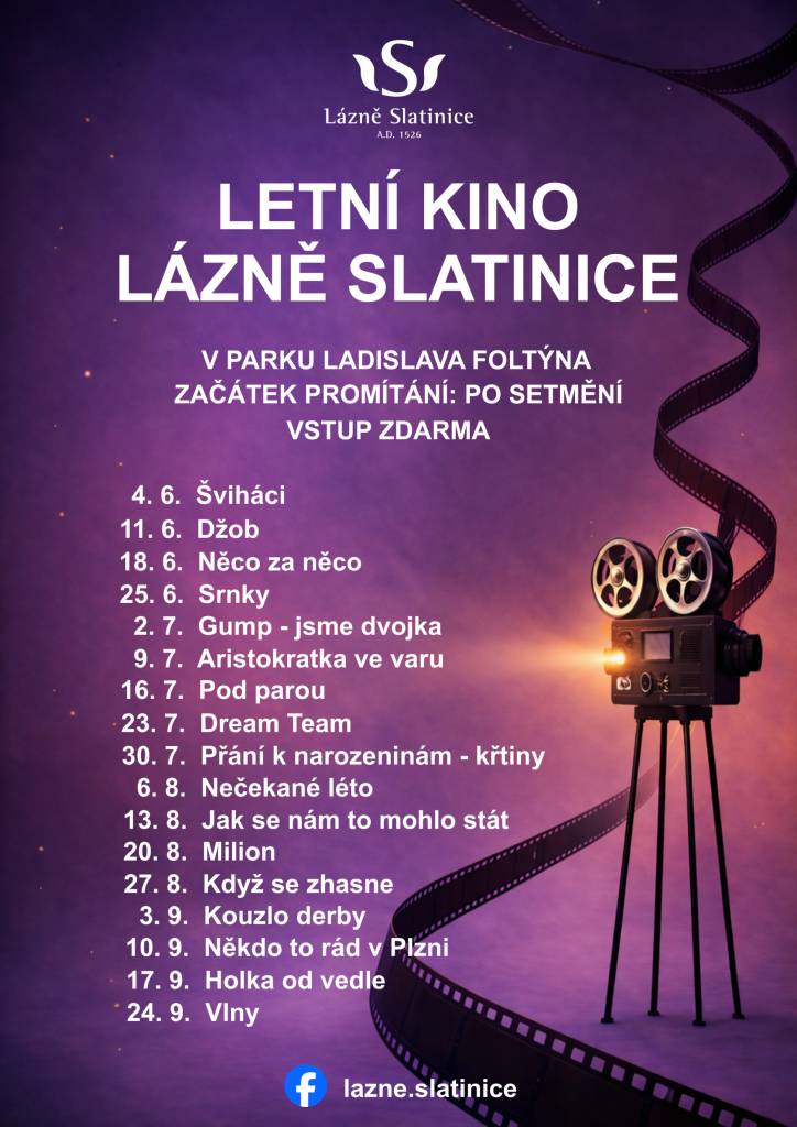Pravidelném letní kino v Lázních Slatinice, které se koná každý čtvrtek!