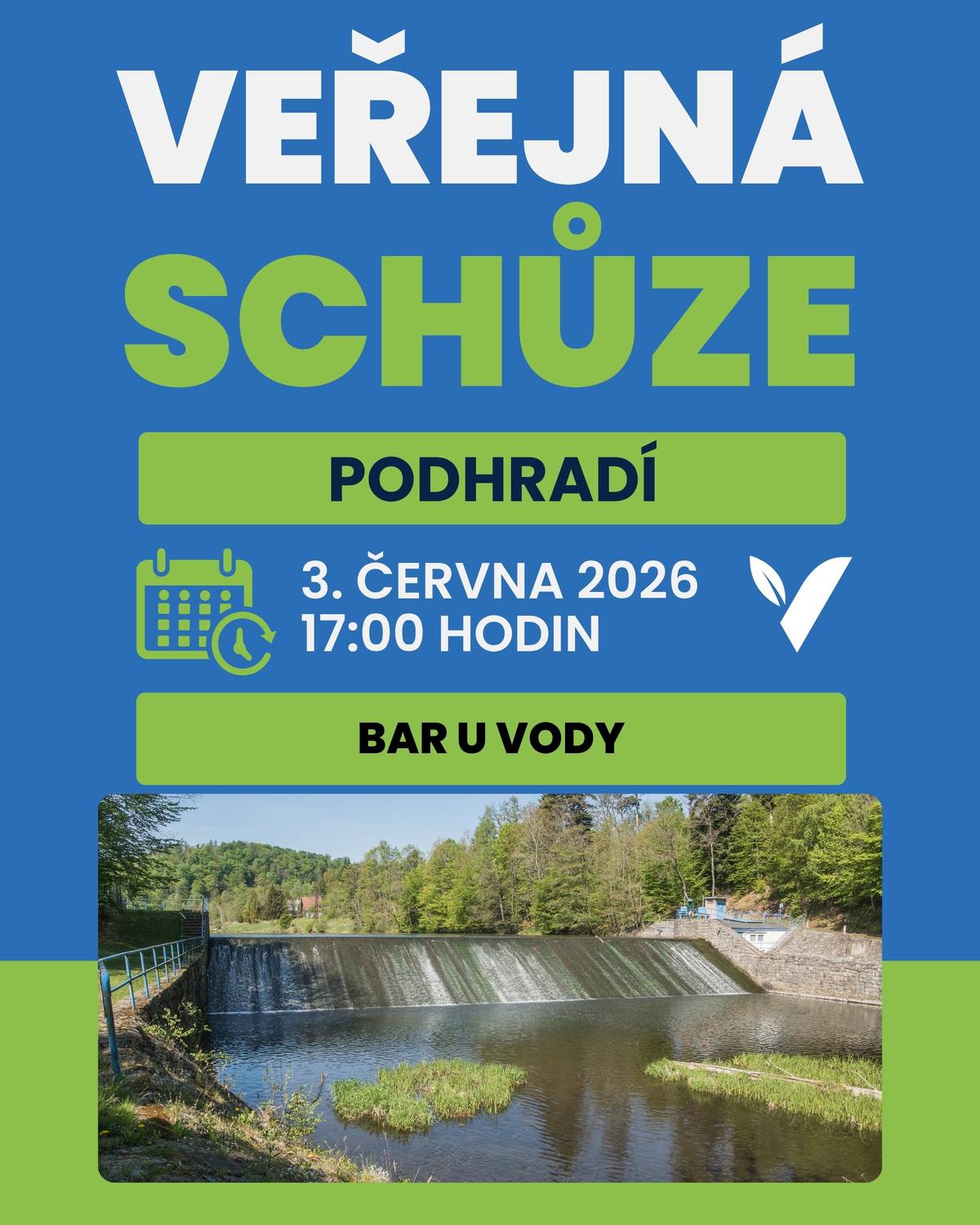 Ve středu 3. června od 17 hodin se v Baru u vody uskuteční veřejná schůze s obyvateli Podhradí.  Přijďte diskutovat se zástupci města.