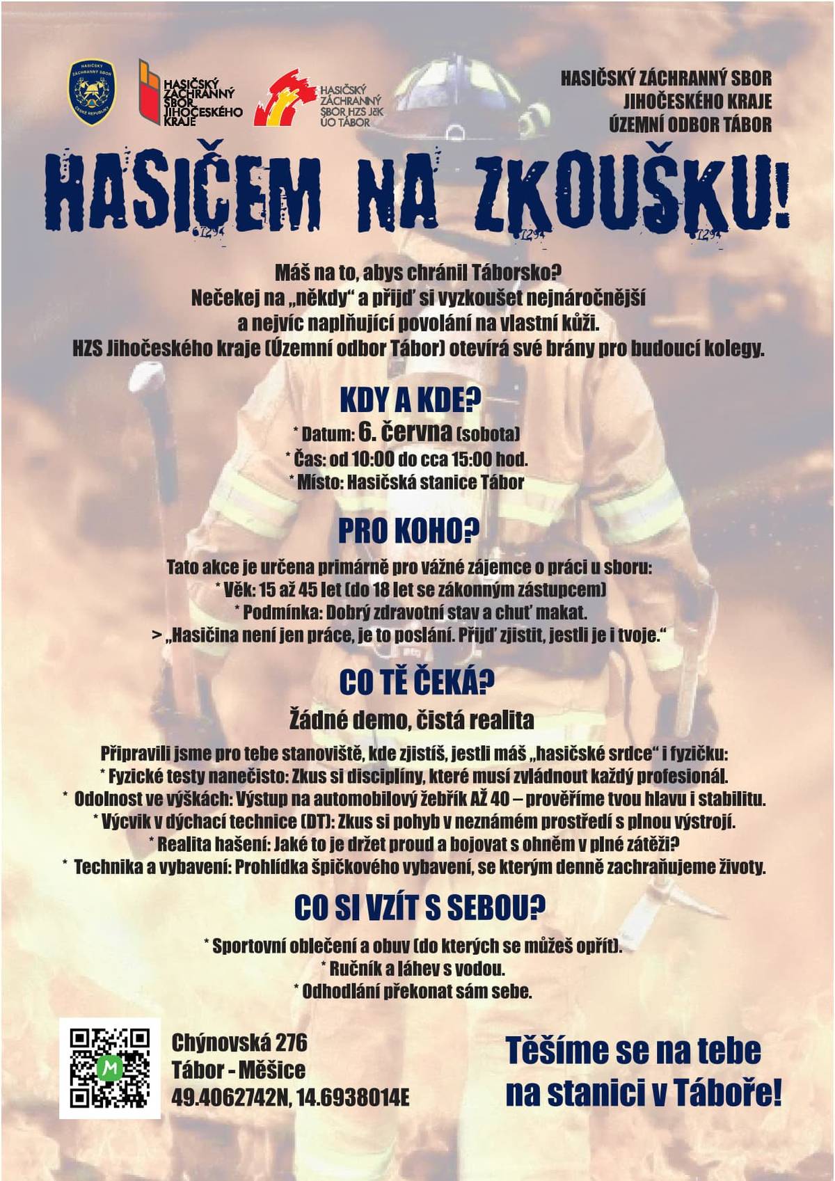 6. června 2026 od 10:00 do 15:00 h. - Hasičská stanice Tábor