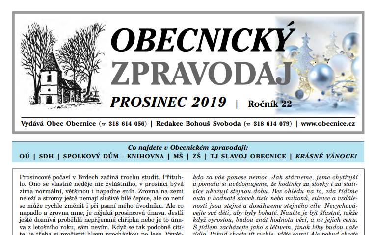 Obecnický zpravodaj Prosinec 2019
