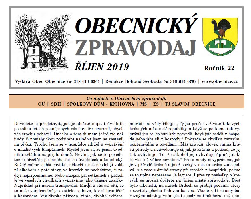 Obecnický zpravodaj – Říjen 2019