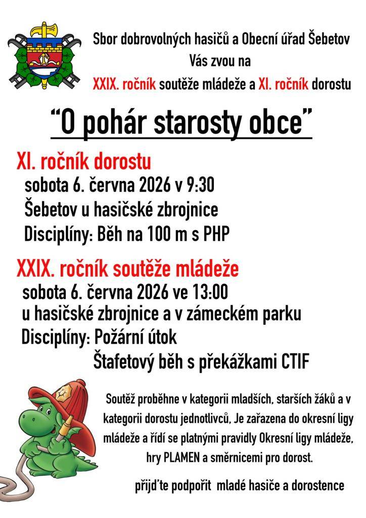 Přijďte podpořit mladé hasiče a dorostence.