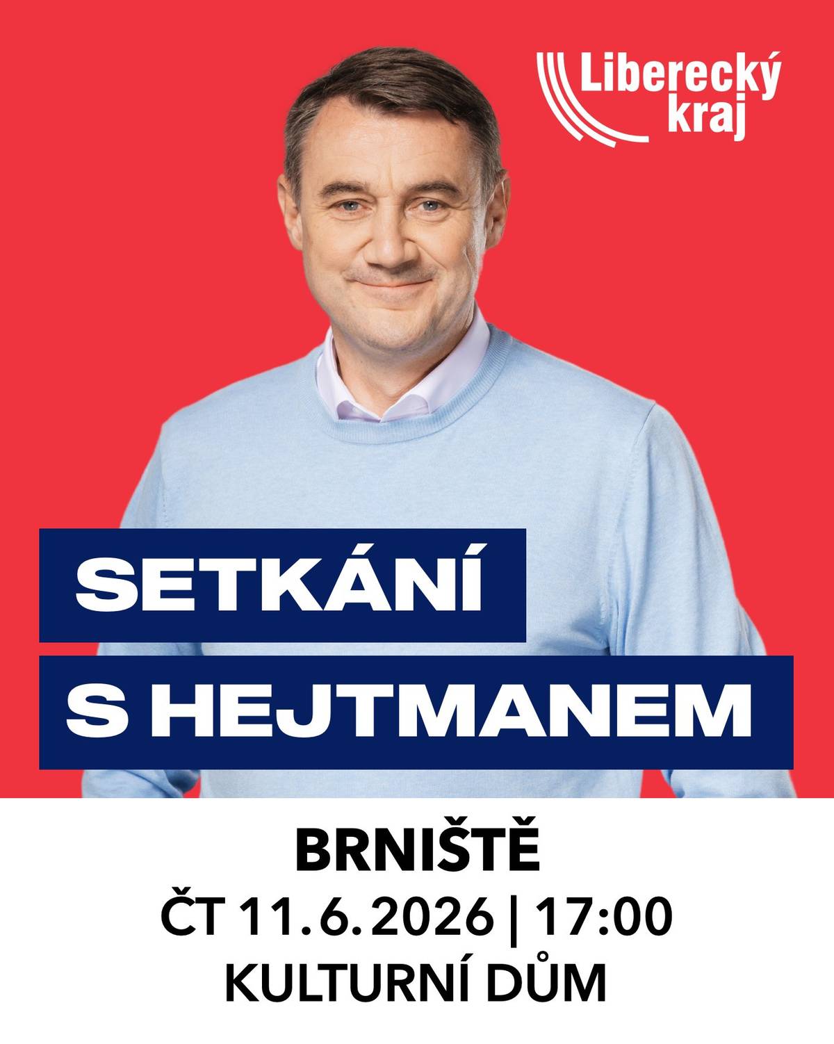 Vážení občané, ve středu 11. června od 17:00 hodin navštíví naši obec hejtman Libereckého kraje. V Kulturním domě Brniště proběhne veřejná beseda, na kterou jste srdečně zváni. Máte otázky, připomínky nebo témata, která vás trápí? Přijďte se pana hejtmana osobně zeptat a diskutovat o věcech, které se týkají našeho regionu i života v obci. 🗓️ 11. 6. 2025 🕔 17:00 hodin 📍 Kulturní dům Brniště Těšíme se na vaši účast.