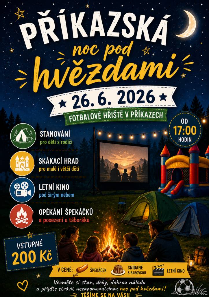 Rodinná akce-zábava, hry, letní kino, stanování  Za děti si zodpovídají rodiče!