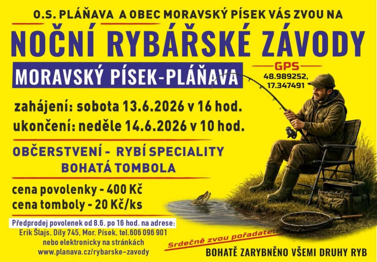 Noční rybářské závody se konají na Pláňavě a slibují skvělou zábavu pro všechny milovníky rybaření. Kromě soutěže se můžete těšit na chutné rybí speciality a bohatou tombolu.