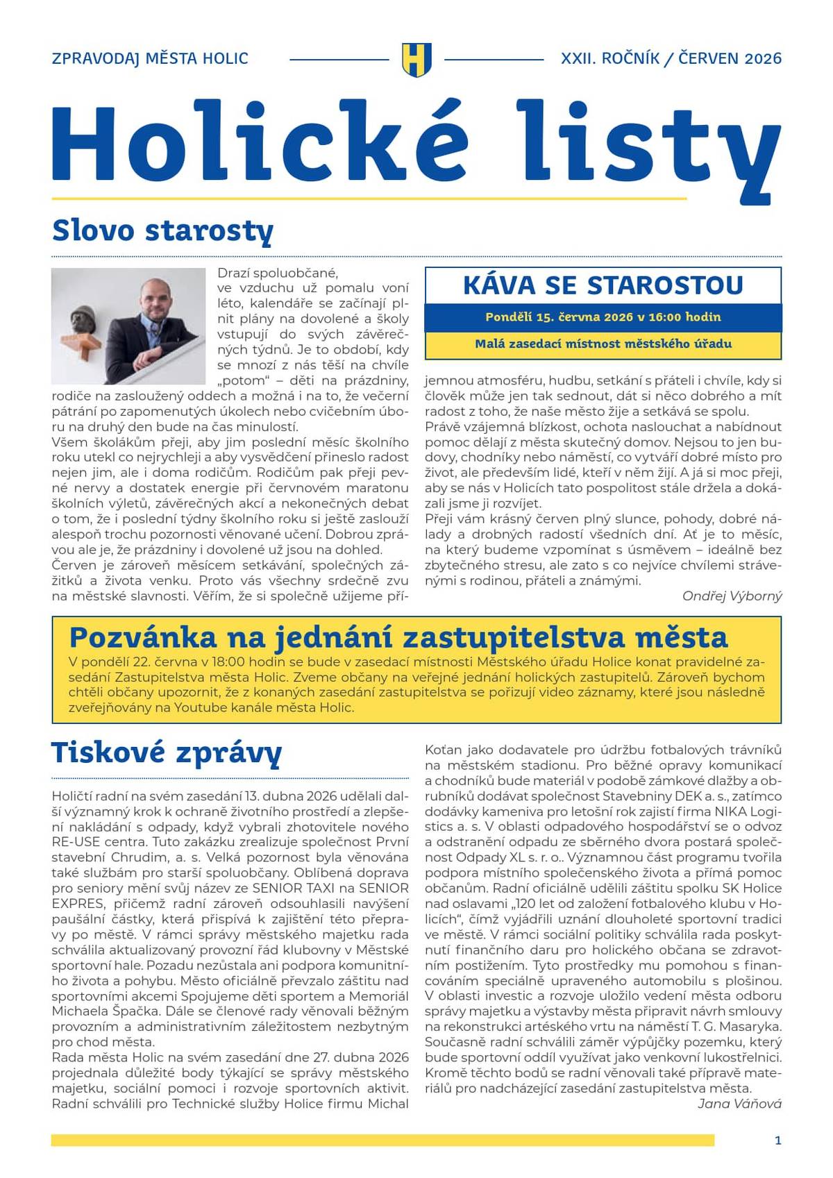 Vážení spoluobčané, zasíláme vám červnové vydání Holických listů.