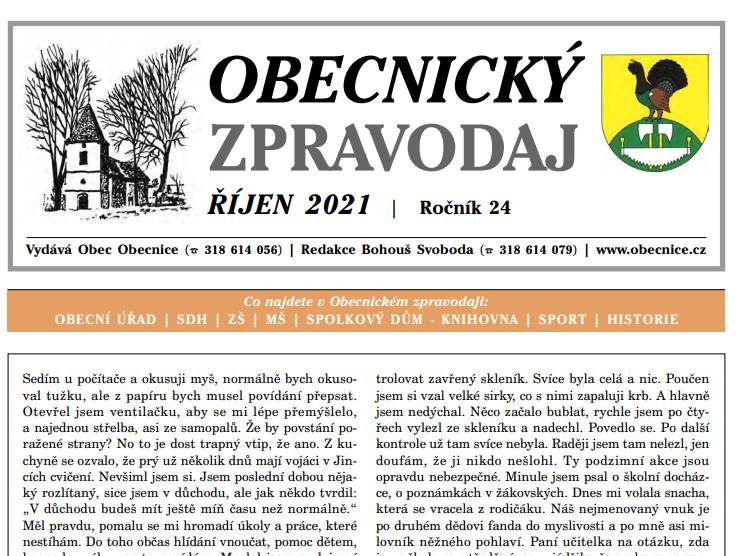 Obecnický zpravodaj – Říjen 2021