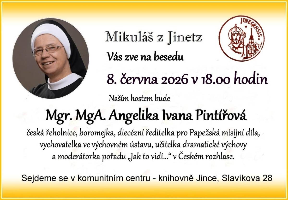 Hostem bude Mgr. MgA. Angelika Ivana Pintířová, česká řeholnice, boromejka.
