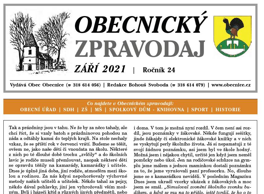 Obecnický zpravodaj – září 2021