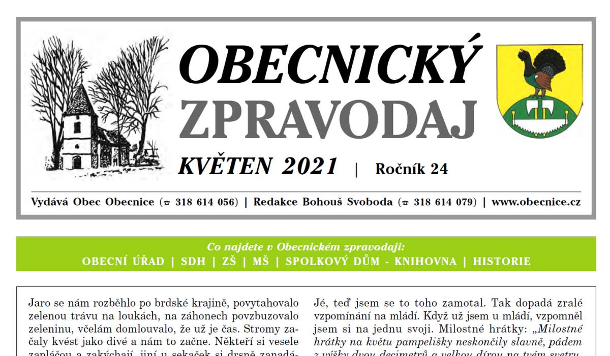 Obecnický zpravodaj – Květen 2021