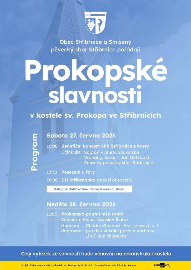 O víkendu 27.–28. června vás čeká nezapomenutelný víkend plný skvělé hudby a sousedské atmosféry. V sobotu v 16:00 rozezní kostel sv. Prokopa benefiční koncert klasické hudby se špičkovými sólisty a naším sborem. Následovat bude posezení u fary s občerstvením a dechovkou Stříbrňanka,