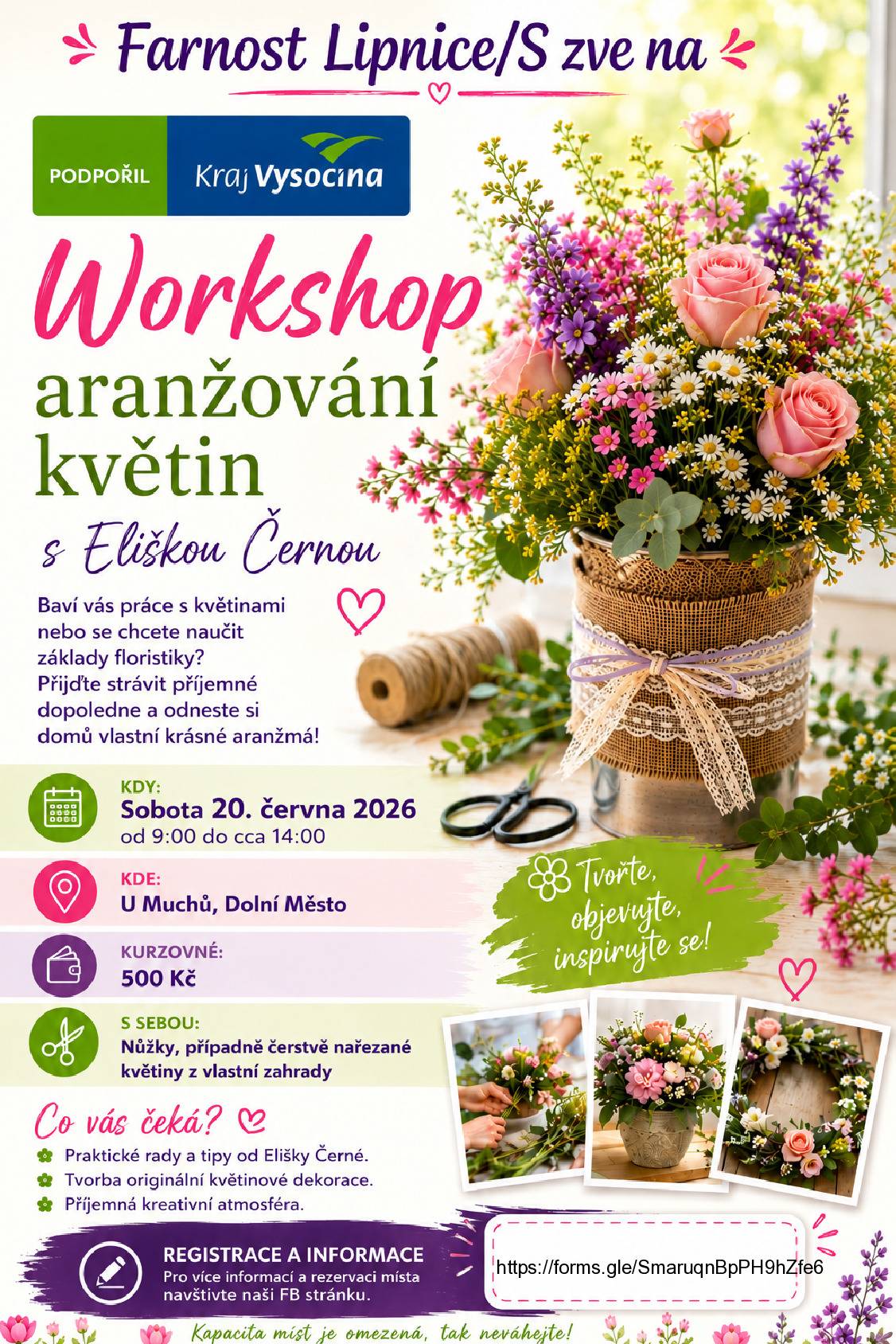 Na workshop se lze přihlásit zde: www.farnostlipnice.cz případně přímý odkaz: https://forms.gle/euvv68m92SEh5SoD6