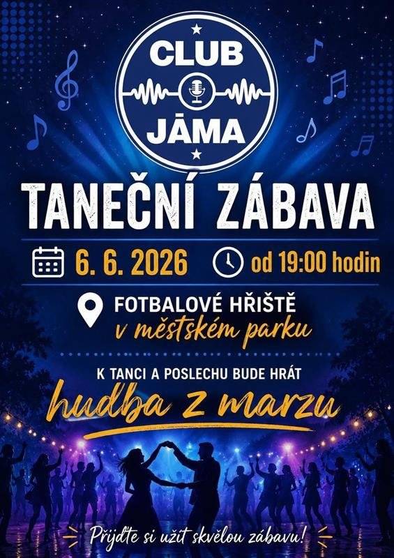 V sobotu 6. června se po akci pro děti „Těšíme se na prázdniny“ můžete těšit na první letošní taneční zábavu v Clubu Jáma. Přijďte si od 19:00 na fotbalové hřiště užít příjemný večer plný zábavy a hudby. K tanci a poslechu bude hrát kapela Hudba z Marzu. 🎶