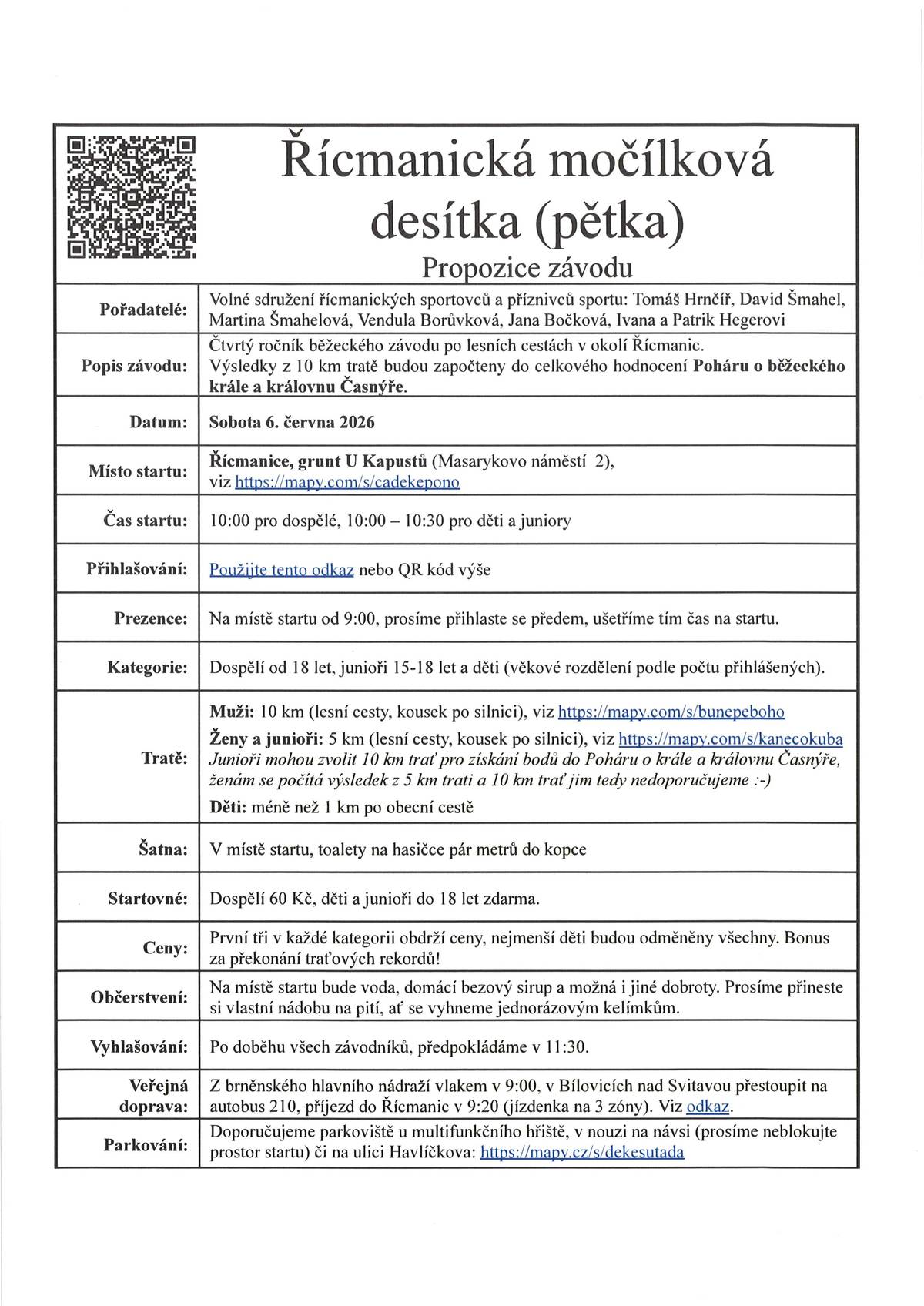 Prosíme o pochopení a buďte opatrní při jízdě autem po návsi, v Močílkách a směrem do kopce na Nivku, kde se závod poběží přibližně mezi 10 a 11:30 hod. Děkujeme