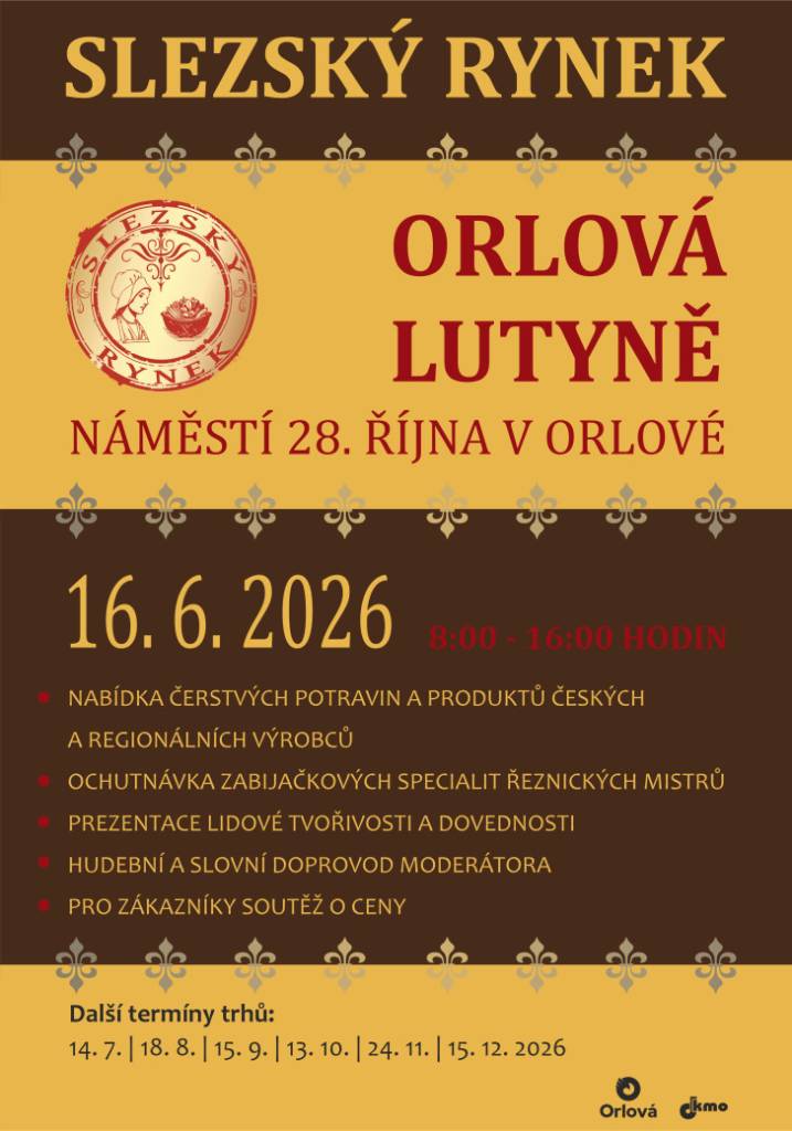 Spolek českých výrobců a zemědělců zve veřejnost na další Slezský rynek. Koná se v úterý 16. června. Stánky se otevřou v 8 hodin a prodej probíhá do 16 hodin. Přijďte si vybrat z nabídky čerstvých potravin a produktů regionálních výrobců, ochutnat zabijačkové speciality řeznických mistrů nebo si udělat radost poctivým rukodělný...