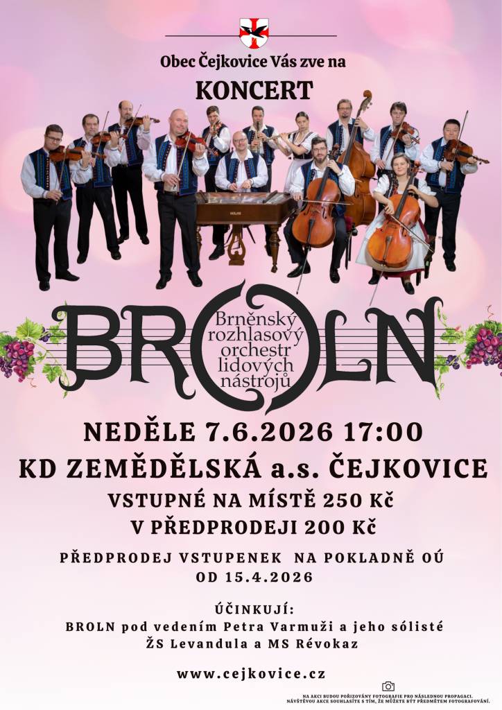 Obec Čejkovice vás srdečně zve na jedinečný koncert špičkového folklorního orchestru!