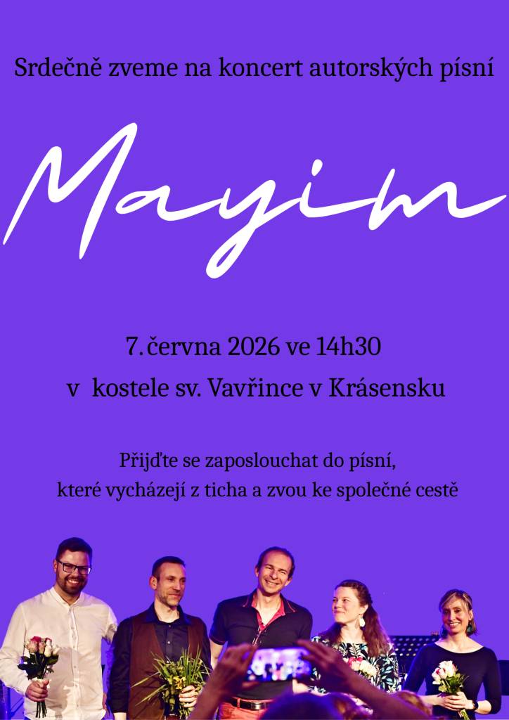 Zveme vás na koncert autorských písní, který se koná 7. června 2026 v 14:30 hodin v kostele sv. Vavřince v Krásensku. Přijďte se zaposlouchat do písní, které vycházejí z ticha a zvou ke společné cestě.
