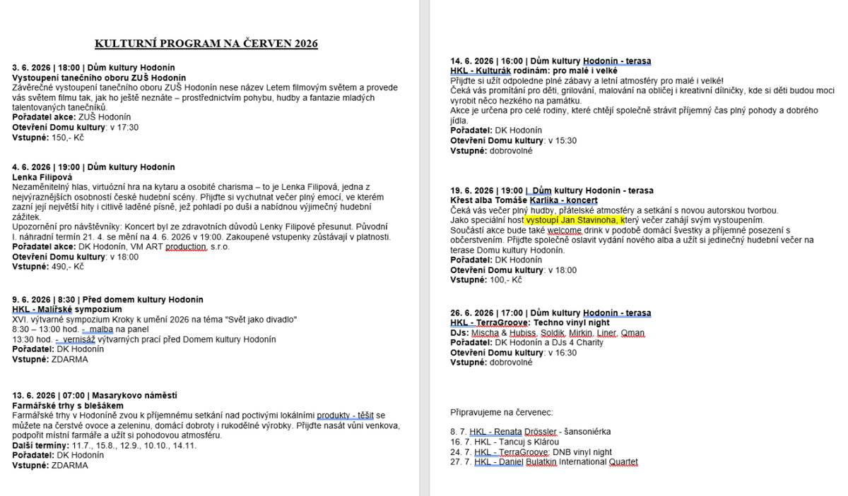 KINO SVĚT HODONÍN - KULTURNÍ PROGRAM NA MĚSÍC ČERVEN 2026