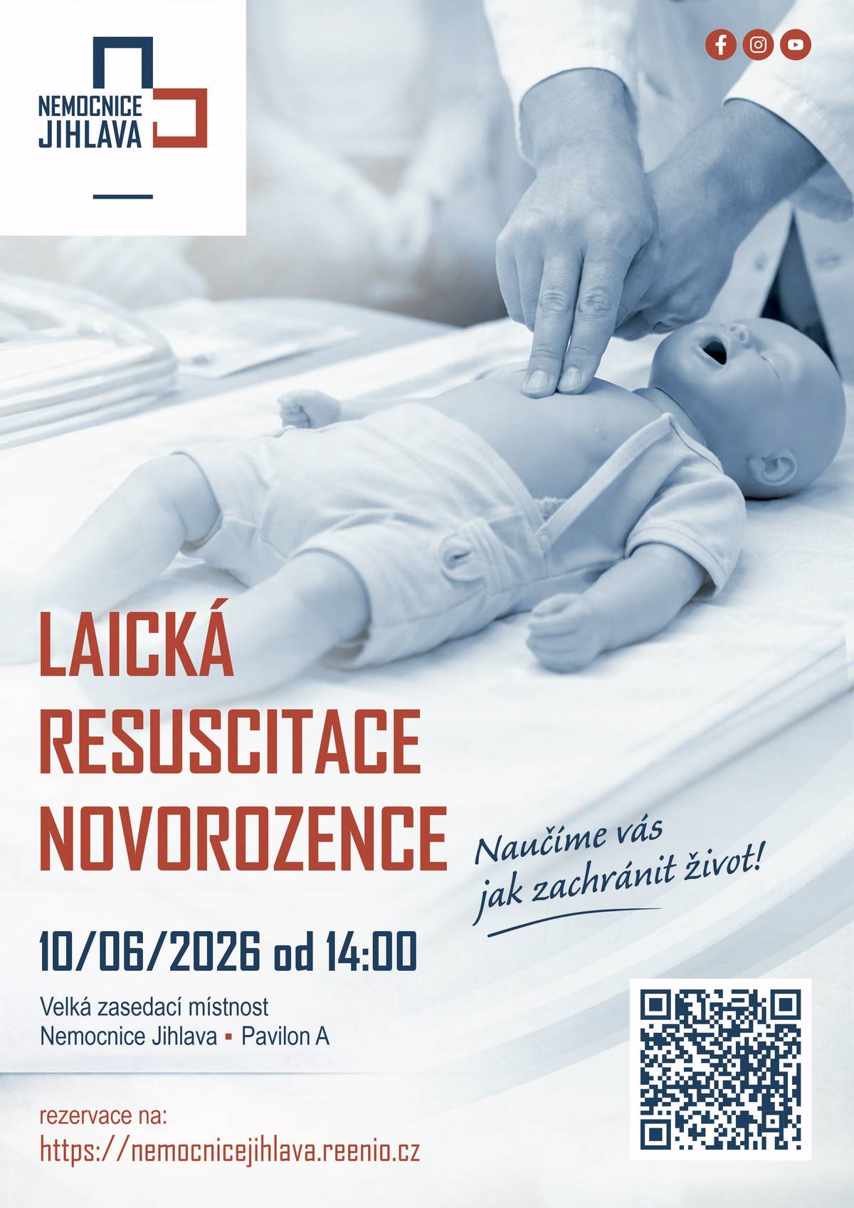 Nemocnice Jihlava zve rodiče, prarodiče, chůvy i další pečující osoby na bezplatný kurz laické první pomoci zaměřený na péči o nejmenší děti. Účastníci se dozvědí důležité informace o syndromu náhlého úmrtí kojenců (SIDS), bezpečném spánku, poporodním bondingu a hlavně si prakticky vyzkouší základní kroky resuscitace dítěte. „V krizové situaci je nezbytné umět rychle reagovat. Praktický nácvik může dodat jistotu a v reálné situaci pomoci zachránit život dítěte,“ říká vedoucí lékařka novorozenecké JIP MUDr. Eva Škorpíková. Kurz se koná 10. června od 14.00 ve velké zasedací místnosti Nemocnice Jihlava. Vstup je zdarma, kapacita je omezená. Nutná je předchozí registrace.