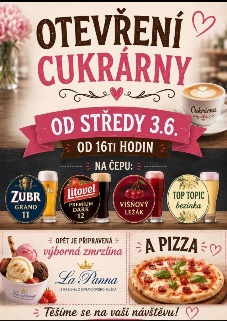 Zveme na otevření Cukrárny u zámku ve středu 3.6. v 16 hodin.