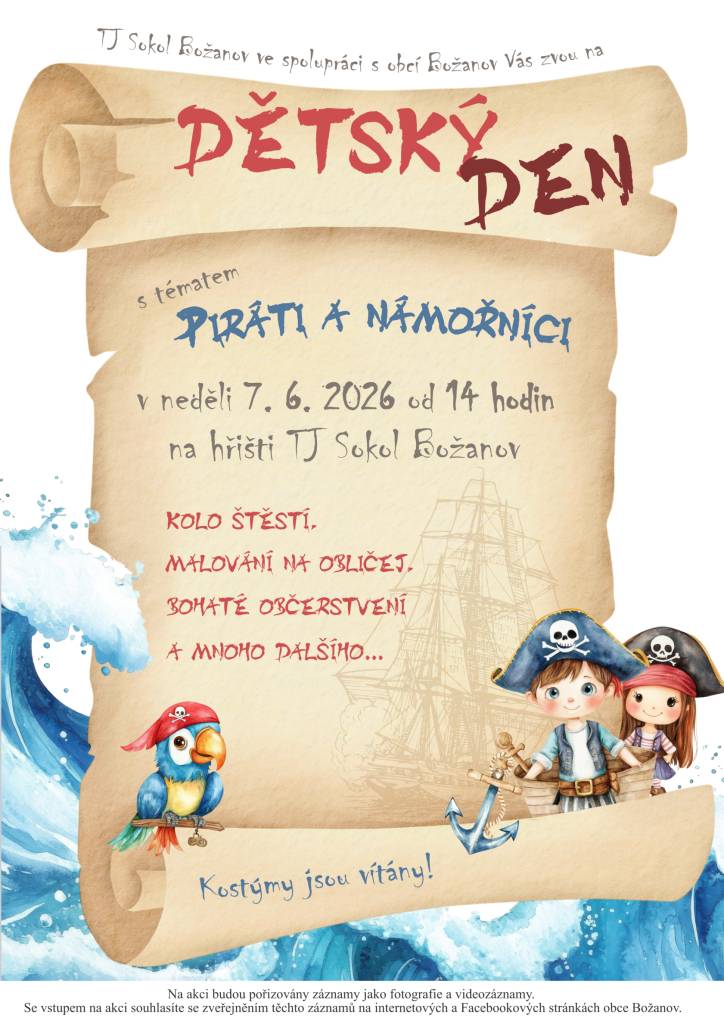 NEDĚLE 7. 6. 2026  téma: Piráti a námořníci  Kostýmy vítány!