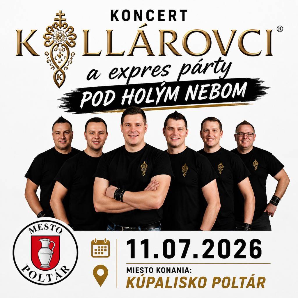 Mesto Poltár srdečne pozýva všetkých milovníkov slovenskej ľudovej hudby na koncert obľúbenej folklórnej skupiny Kollárovci.
