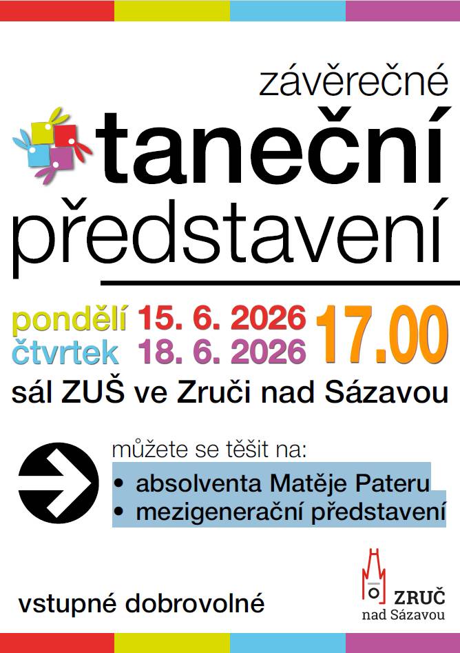 Základní umělecká škola srdečně zve na závěrečné taneční představení. Můžete se těšit na: • absolventa Matěje Pateru • mezigenerační představení