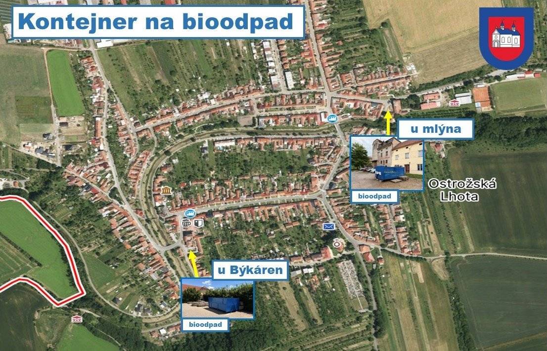 Pro uložení bioodpadu můžete využívat kontejner, který je umístěn u mlýna a také na zpevněné ploše u Býkáren (viz foto).   Bioodpad: odpad vznikající v domácnosti a na zahradě – tráva, listí, ovoce, zelenina, slupky, skořápky, sedlina z kávy, čaj, květiny.   Prosíme o udržování pořádku kolem kontejneru. Děkujeme
