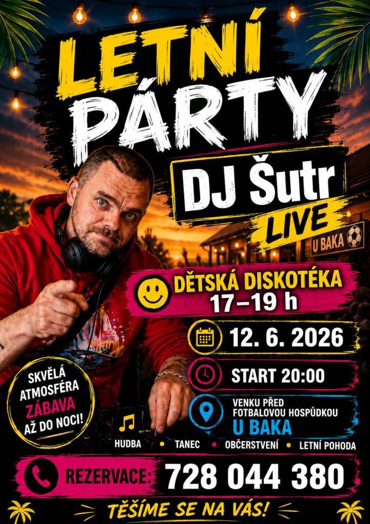 Hudba, tanec, občerstvení, letní pohoda.   17:00 - 19:00 dětská diskotéka  20:00 start skvělé zábavy a atmosféry až do noci!